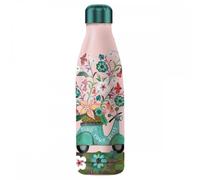 Botella isotermica enesco rosa estampado flores y moto
