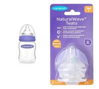 Botella Lansinoh bebé con el pezón Slow Flow peristáltica 160 ml Transparente & Tetina simuladora del pezón materno NaturalWave para biberón - Flujo Rápido, 2 uds