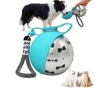 Botella para perros portátil, 285 ml, botella para perros, bebedor para animales de acero inoxidable a prueba de fugas con cuenco de silicona, botella de viaje para perro para paseos, viajes (azul)