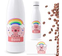 Botella Personalizada Animales Infantil | Botella de Agua Acero Inoxidable Térmica de Doble Capa | Libre de BPA y Reutilizable | Botellas de Agua para niños (CERDO, 500 ML)