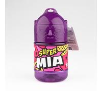 Botella personalizada para niños, botella de agua con pajita - Super Mia, Violeta