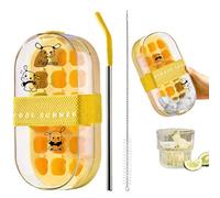 Botella portátil para hacer hielo, botella 2 en 1 con pajilla, bandeja de hielo de prensa para liberar hielo, para casa, oficina, viajes, camping, senderismo, picnic, cóctel, gimnasio, fitness