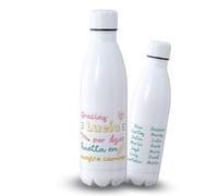 Botella Profesora Personalizada 700ml Acero Inoxidable. Bidón con Diseño Original Divertido para Fin de Curso. Regalo Profesor Maestra Seño Tutor con Nombre y Alumnos. (Huella en nuestro camino)