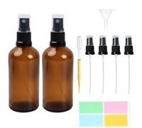 Botella pulverizadora de cristal marrón de 100 ml, botella de spray con atomizador, botella de spray recargable de viaje de niebla fina, botella pulverizadora de perfume con embudo y etiqueta adhesiva