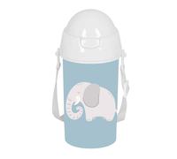 SAFTA PREESCOLAR ELEFANTE - Botella de Apertura Automática, con Pajita, Botella de Agua, Sin BPA, con Bandolera, Cómoda y Ligera, 500 ml, 7.3x19.5 cm