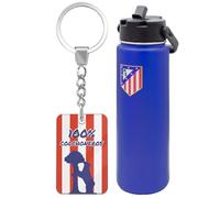 Botella Térmica Atlético de Madrid 720 ml + Llavero | Termo de Acero Inoxidable con Doble Boquilla 360º Antifugas | Mantiene 24 h Frío / 12 h Calor | Producto Oficial Licenciado