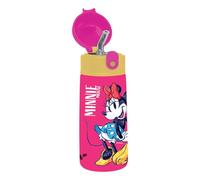 Botella térmica Minnie - para niños con pajita, 460 ml, sin bisfenol A, para guardería, escuela primaria, de acero inoxidable, mantenimiento de temperatura hasta 24 h