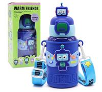 Botella Termica para Niños, Botellas de Agua con Pajita, 450ml Dibujos Animados Robot Thermos, Botella Térmica Acero Inoxidable Para Escuela, Corrida Y Actividades Aire