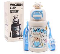 Botella Termica para Niños, Botellas de Agua con Pajita, 500ml Dibujos Animados Oveja Thermos, Botella Térmica Acero Inoxidable Para Escuela, Corrida Y Actividades Aire