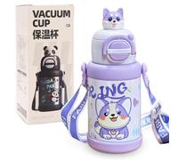 Botella Termica para Niños, Botellas de Agua con Pajita, Dibujos Animados Perrito Thermos, Botella Térmica Acero Inoxidable Para Escuela, Corrida Y Actividades Aire 500ml