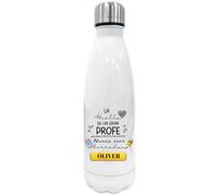 Botella Térmica Personalizada con Nombre, Diseño La Huella de Un Profe, Color Blanco, Tapa de Acero Inoxidable, regalo Profesores