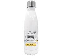 Botella Térmica Personalizada con Nombre, Diseño La Huella de Un Profe, Color Blanco, Tapa de Acero Inoxidable, regalo Profesores (PROFESORA)