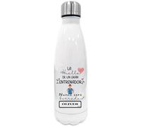 Botella Térmica Personalizada con Nombre para Entrenador/a de Tenis, Botella de Agua Color Blanco, Tapa de Acero Inoxidable, Diseño Huella Entrenador Tenis