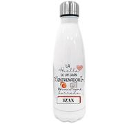Botella Térmica Personalizada con Nombre para Entrenador Basket, Botella de Agua Color Blanco, Tapa de Acero Inoxidable, Diseño Huella Entrenador Baloncesto
