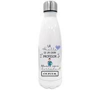 Botella Térmica Personalizada con Nombre para Entrenador Padel, Botella de Agua Color Blanco, Tapa de Acero Inoxidable, Diseño Huella Entrenador Padel