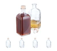 Relaxdays Botellas Cristal Vacías, Pack de 6, 500 ml, con Corcho, Aceiteras, para Licor, Vinagre, Vino, Transparentes