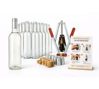 Botellas Cristal Vacías para Vino 750 ml Blanca/Transparente con Corcho Cilíndrico Aglomerado, Cápsulas Plata y Encorchadora - Pack 24 - Tipo Bordelesa - Reutilizables para Vino Casero, Licores