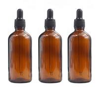 Botellas cuentagotas de vidrio ámbar recargables para viajes, con 3 frascos, botella de tintura redonda de Boston con cuentagotas para aceite esencial Cometic 100 ml, 3.4 onzas