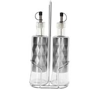 Botellas de acero inoxidable/vidrio para aceite/vinagre 2x320ml, soporte sólido