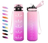 Botellas de Agua 1L, Cantimplora Motivadora con pajita, Reutilizable, A Prueba de Fugas, Botella Agua con Marcador de Tiempo, Cantimplora para Oficina, Senderismo, Gimnasio, Bicicleta, Escuela
