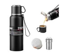 Botellas de agua 3 en 1 con taza de viaje, tapa de taza de café, infusor de té, asa de transporte, botella térmica de boca ancha, termo de acero inoxidable 316 aislado al vacío, a prueba de fugas, sin