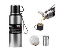 Botellas de agua 3 en 1 con taza de viaje, tapa de taza de café, infusor de té, asa de transporte, botella térmica de boca ancha, termo de acero inoxidable 316 aislado al vacío, a prueba de fugas, sin