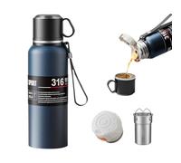 Botellas de agua 3 en 1 con taza de viaje, tapa de taza de café, infusor de té, asa de transporte, botella térmica de boca ancha, termo de acero inoxidable 316 aislado al vacío, a prueba de fugas, sin