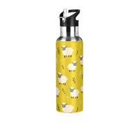 Botellas de agua a prueba de fugas, sin BPA, corderos de pastizal, color amarillo Peppa con asa, doble pared aislada al vacío para agua, leche, jugo, escuela, campamento, deporte, 20 onzas