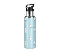Botellas de agua a prueba de fugas, sin BPA, lindo animal halcón estrella, azul pastel, con popotes, a prueba de fugas, doble pared, aspiradora para gimnasio, deportes, 32 onzas
