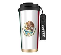 Botellas de agua aisladas de la bandera de México de acero inoxidable para mujeres y hombres con tapa de popote, a prueba de fugas, color negro