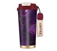 Botellas de agua aisladas de mármol con textura morada oscura de acero inoxidable para mujeres y hombres con tapa de popote, a prueba de fugas, color rojo