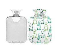 Botellas de agua caliente blancas con contorno de gnomos del día de San Patricio, almohadilla térmica de agua de 2 litros, alivio de dolores de cabeza, dolor de espalda, calambres menstruales