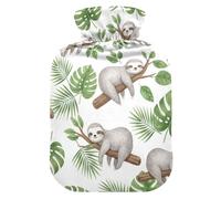 Botellas de agua caliente blancas con diseño de hojas de selva con cubierta suave, calentador de pies con cubierta suave, botellas de calor de agua tibia para calambres menstruales, alivio del dolor