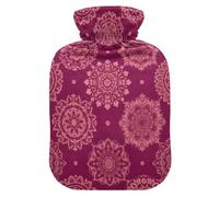 Botellas de agua caliente boho Mandala borgoña con pies de cubierta suave y calentador de cama, bolsa de agua caliente para compresión caliente y fría, pequeña