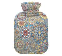 Botellas de agua caliente Boho Mandala con funda de terciopelo suave, bolsa de agua caliente para calambres menstruales, tamaño pequeño