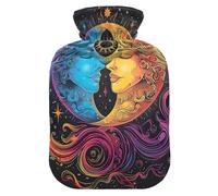 Botellas de agua caliente con cubierta suave calentador de pies colorido luna y sol, bolsa de agua caliente para calentador de pies y cama, alivio del dolor, pequeña