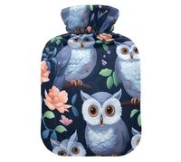 Botellas de agua caliente con cubierta suave, calentador de pies con cubierta suave, lindo búho, azul marino, botellas de calor de agua caliente para calambres menstruales, alivio del dolor, tamaño