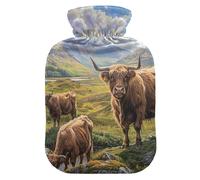 Botellas de agua caliente con cubierta suave, calentador de pies con cubierta suave, vacas escocesas, montañas, botellas de calor de agua caliente para calambres menstruales, alivio del dolor, tamaño