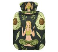 Botellas de agua caliente con cubierta suave, calentador de pies, divertida bolsa de agua caliente verde aguacate para calambres menstruales, tamaño mediano