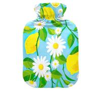 Botellas de agua caliente con cubierta suave, calentador de pies, margaritas florales, limones, bolsa de agua caliente azul para alivio del dolor de cuello y hombros, tamaño mediano