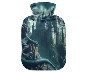 Botellas de agua caliente con cubierta suave, calentador de pies, regalo de invierno, bolsa de agua caliente de dragón y castillo para cuello, hombros y calambres menstruales, tamaño mediano