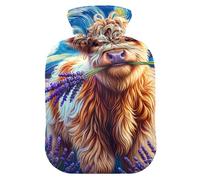 Botellas de agua caliente con cubierta suave, calentador de pies y manos, linda vaca de las tierras altas, bolsa de agua caliente para aliviar el dolor, tamaño mediano