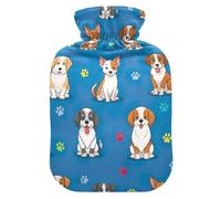 Botellas de agua caliente con cubierta suave, calentador de pies y manos, regalo de invierno, lindos perros de dibujos animados, bolsa de agua caliente azul para calambres menstruales, tamaño mediano