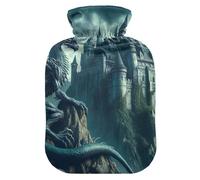 Botellas de agua caliente con cubierta suave para cama, calentador de pies, regalo de invierno, bolsa de agua caliente de dragón y castillo para cuello, hombros y calambres menstruales, pequeña
