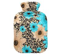 Botellas de agua caliente con diseño de margaritas florales azules con cubierta suave, calentador de pies con funda suave, bolsa de agua caliente para calambres menstruales, 1 litro