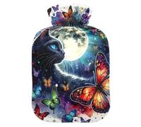 Botellas de agua caliente con diseño de mariposas y luna con tapa suave, bolsa de agua caliente para calambres menstruales, tamaño mediano