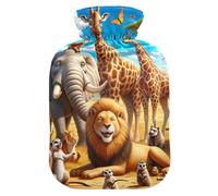 Botellas de agua caliente con diseño de tigre y jirafa africana con funda suave, bolsa de agua caliente para cuello, hombros y calambres menstruales, tamaño mediano