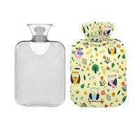 Botellas de agua caliente con diseño infantil de búhos de dibujos animados, 2 L, almohadilla térmica de agua, alivio de dolores de cabeza, dolor de espalda, calambres menstruales