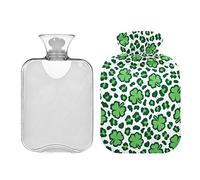 Botellas de agua caliente con estampado de leopardo de trébol de San Patricio, almohadilla térmica de agua de 2 litros, alivio de dolores de cabeza, dolor de espalda, calambres menstruales