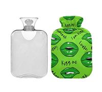 Botellas de agua caliente con patrón del día de San Patricio, con labios verdes, almohadilla térmica de 2 litros, alivio de dolores de cabeza, dolor de espalda, calambres menstruales